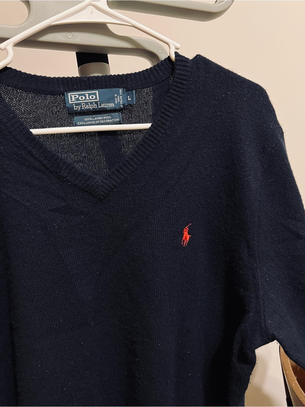Ralph Lauren Navy V-Neck Sweater with Red Pony